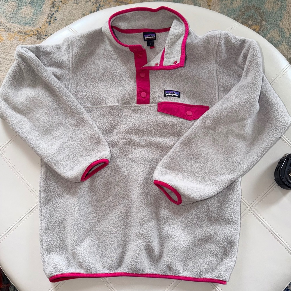 Patagonia Synchilla Snap-T Kids Large 12 Grey Pink Fleece Pullover STY65546 Mock